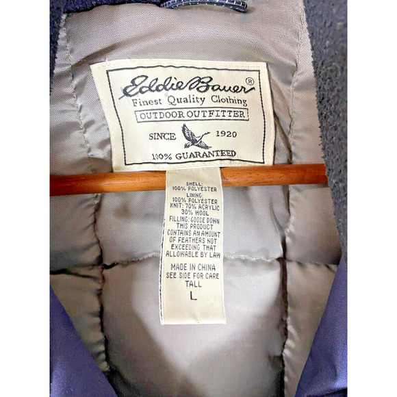 Eddie Bauer Weatheredge Goose Down Parka Coat Mens LARGE Blue Vintage 90s Jacket - Picture 4 of 7